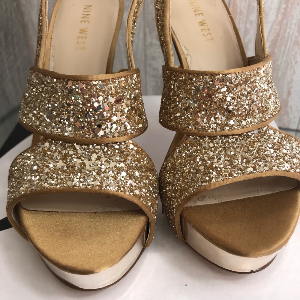 Nine West FairGame Platform Sandals Gold Glitter W - Picture 6 of 8
